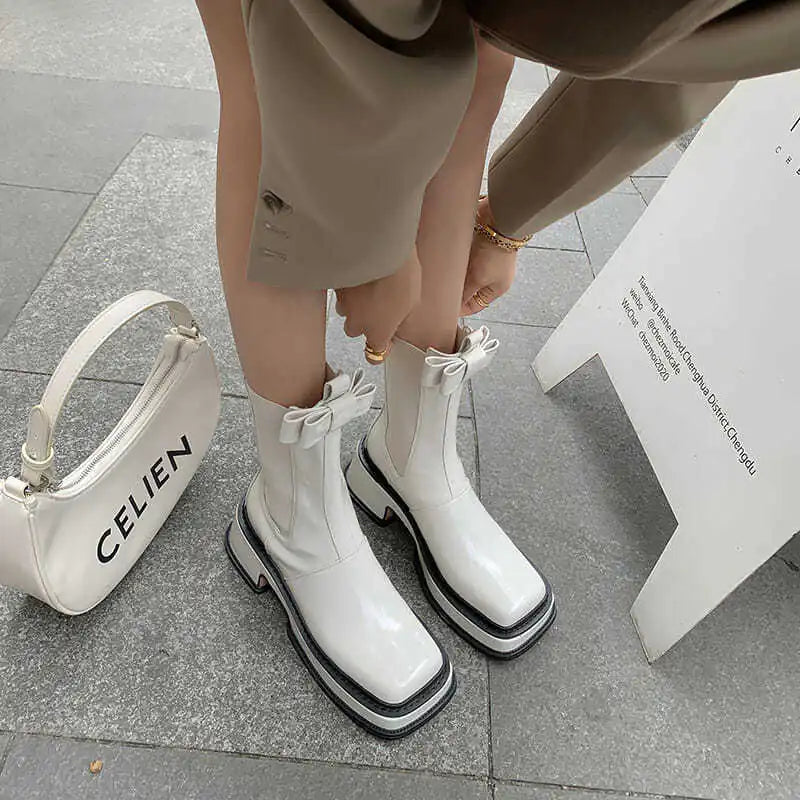 Fashion Women's Leather Bow Ankle Boots