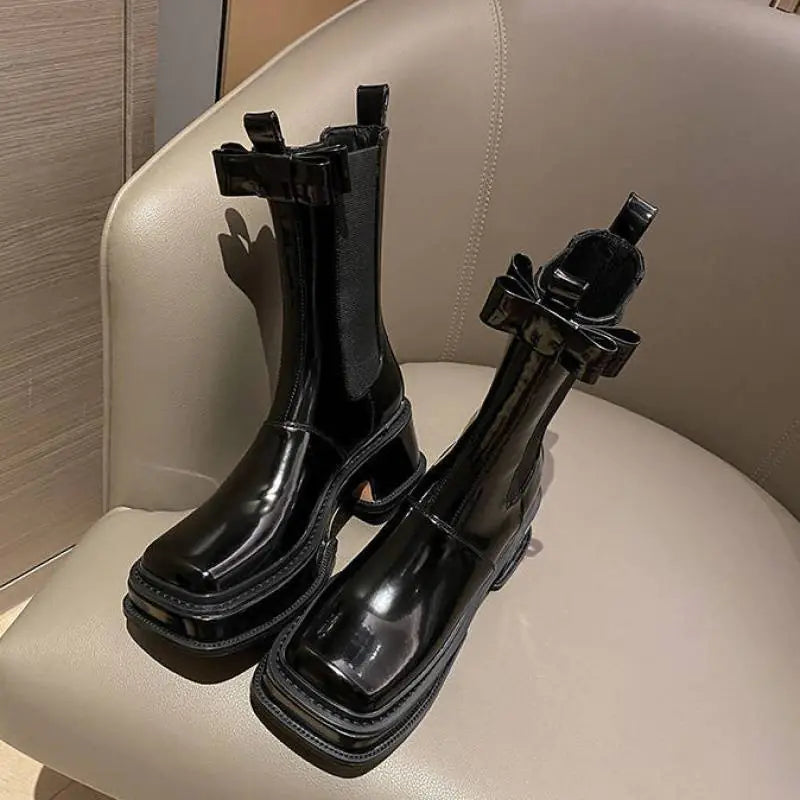 Fashion Women's Leather Bow Ankle Boots