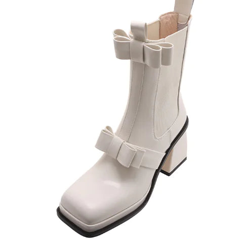 Fashion Women's Leather Bow Ankle Boots
